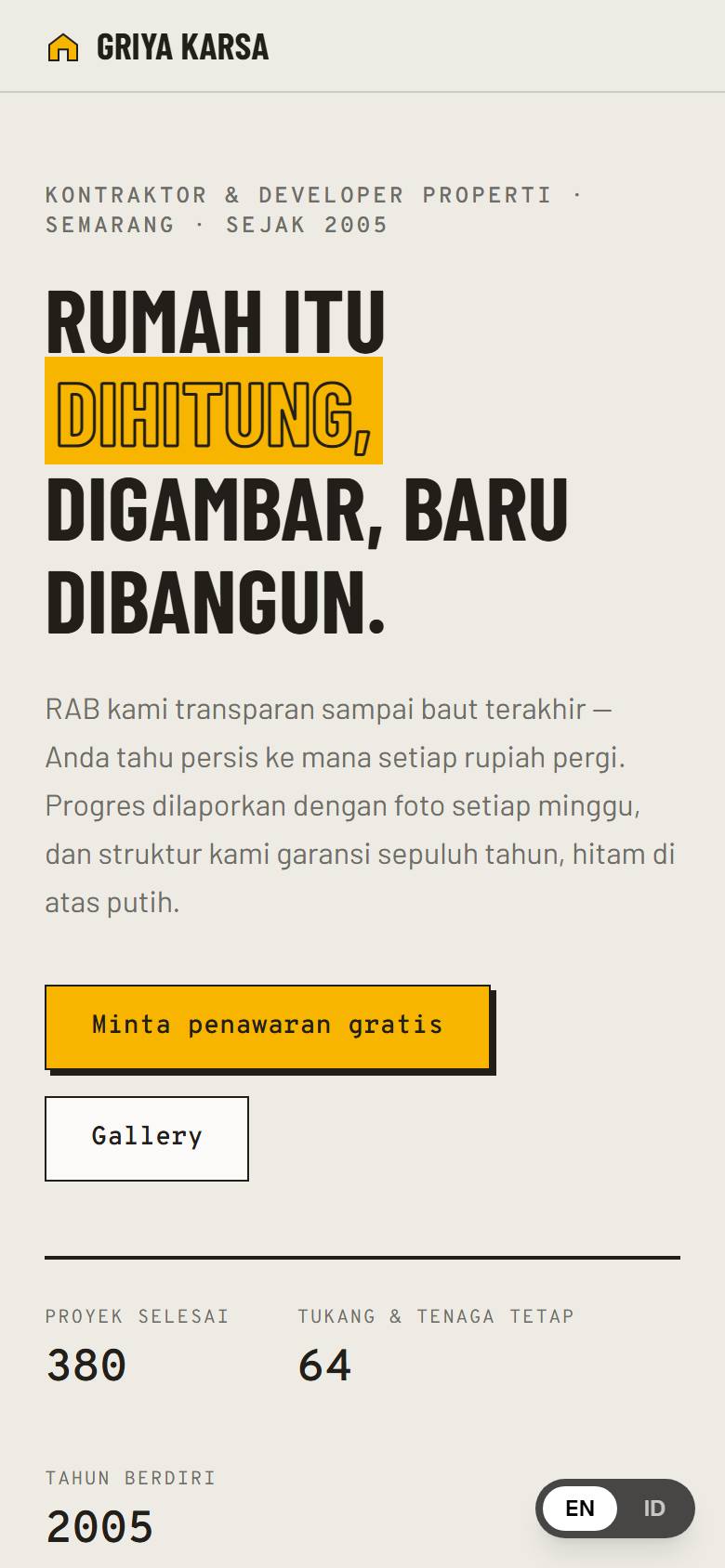 Kontraktor Presisi — tampilan HP